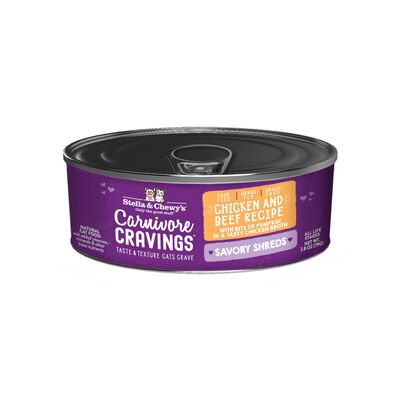 Stella & Chewy's Carnivore Cravings Savory Shreds Chicken & Beef Dinner in Broth Cat Can, 2.8-oz