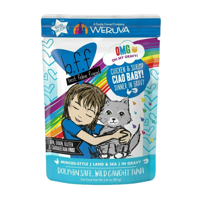 B.F.F. Omg - Best Feline Friend Oh My Gravy!, Ciao Baby! With Chicken & Shirmp In Gravy Cat Food By Weruva, 2.8-oz Pouch