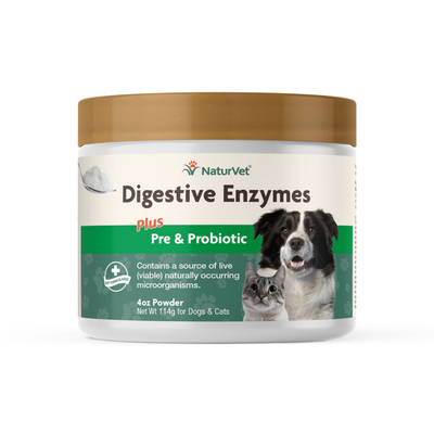 Naturvet Digestive Enzymes Plus Pre & Probiotics Supplement For Dogs And Cats, Powder, Made In The USA