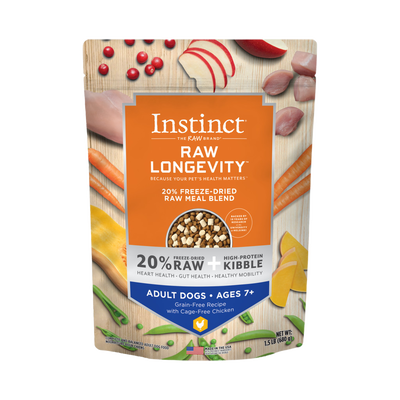 Instinct Raw Longevity Freeze-Dried Raw Meal Blend Grain-Free Recipe With Cage-Free Chicken For Adult Dogs Ages 7+