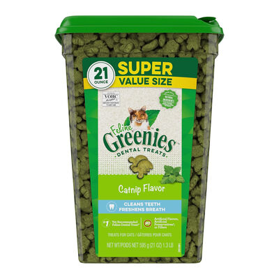 Greenies Feline Catnip Flavor Adult Dental Cat Treats Tub, 21-oz