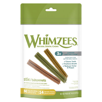 Whimzees Dog Stix Natural Dental Chews, Medium