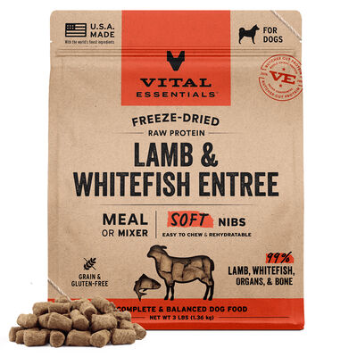 Vital Essentials Freeze-Dried Raw Lamb & Whitefish Entree & Mixer Dog Food Soft Nibs, 3-lbs