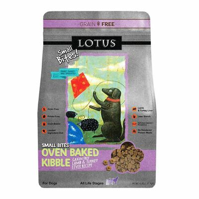 Lotus Small Bites Grain-Free Lamb And Turkey Liver Oven-Baked Dry Dog Food, 4-lb
