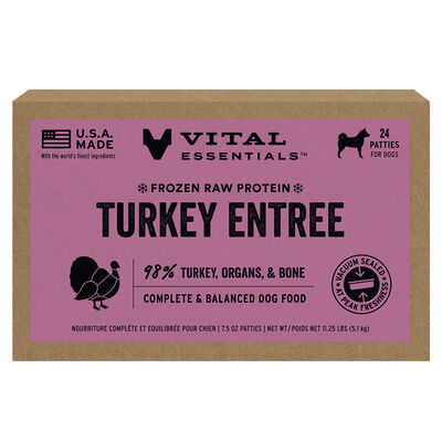 Vital Essentials Frozen Raw Turkey Entree Dog Food Patties, 11.25-lbs Bulk