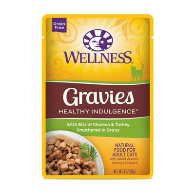 Wellness Healthy Indulgence Natural Grain Free Gravies with Chicken & Turkey in Gravy Wet Cat Food Pouch, 3-oz