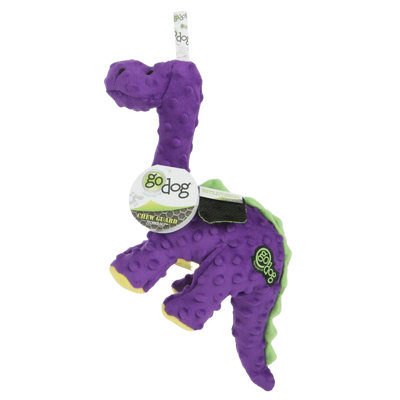 Godog Dinos   Bruto With Chew Guard Technology Durable Plush Squeaker Dog Toy,  Purple, Large