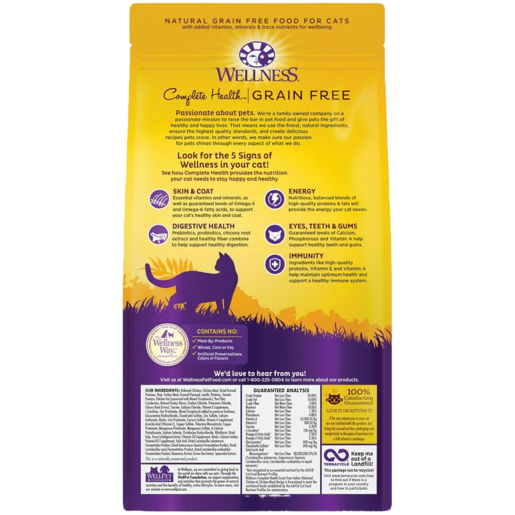 Wellness Complete Health Grain Free Natural Dry Cat Food, Indoor Chicken Recipe image number null