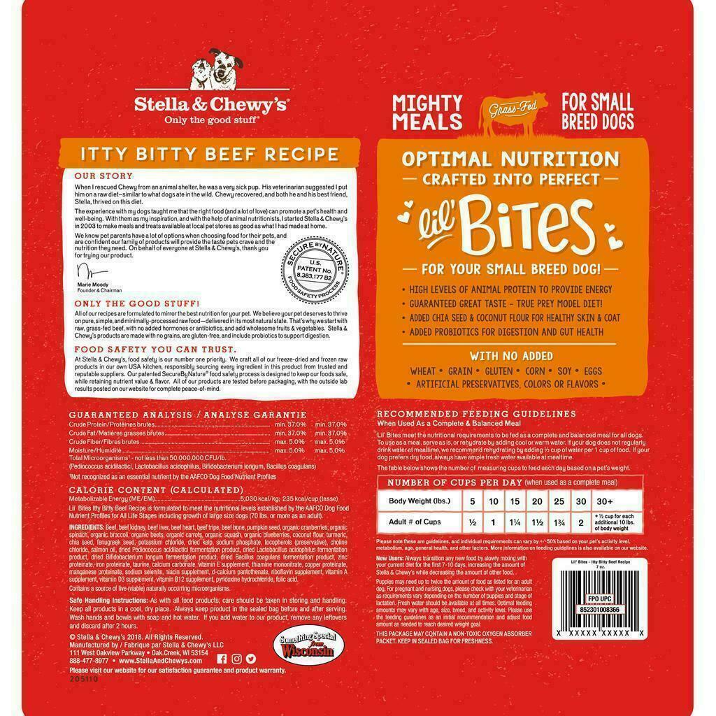 Stella & Chewy's Dog Freeze-Dried Raw, Lil' Bites For Small Breeds, Itty Bitty Beef Recipe, 7-oz image number null