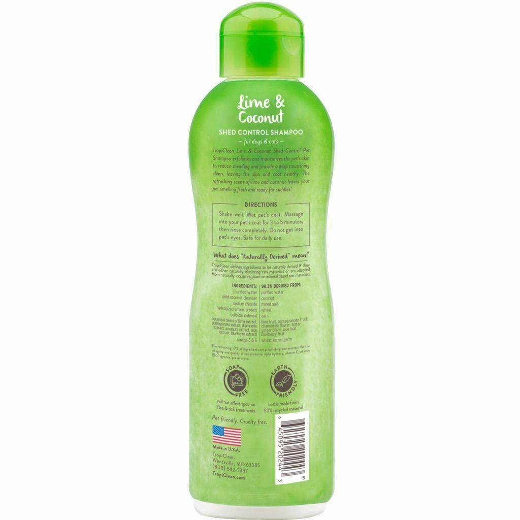 Tropiclean Lime & Coconut Shed Control Shampoo For Pets, 20-oz - Helps Reduce Shedding, Made In The USA image number null