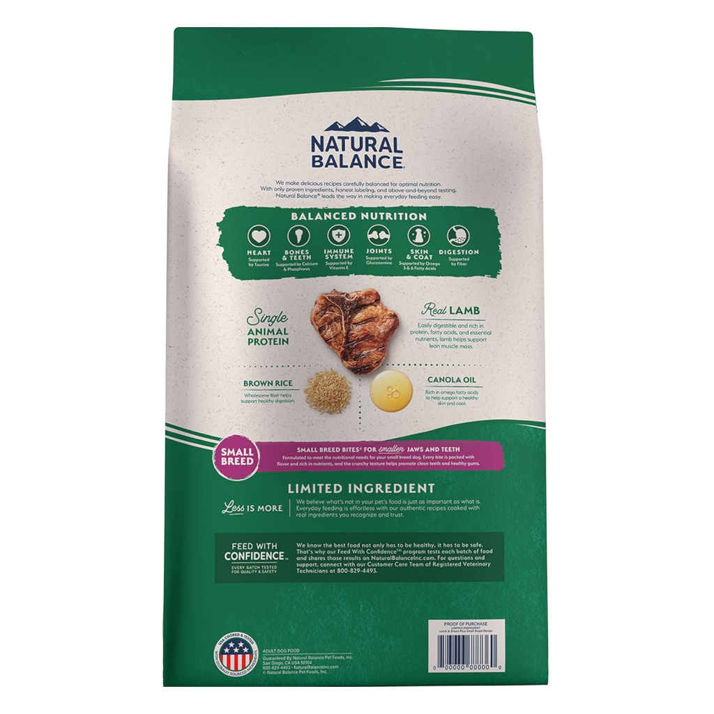 Natural Balance Limited Ingredient Lamb & Brown Rice Small Breed Recipe Dog Dry Food Bag, 12-lb image number null