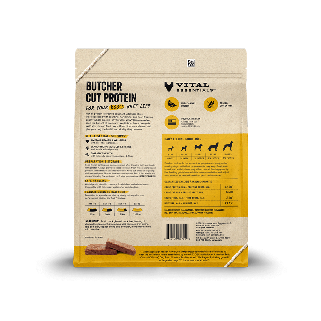Vital Essentials Frozen Raw Duck Entree Dog Food Patties, 6-lbs image number null