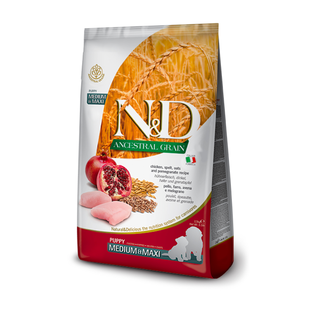 Farmina N&D Ancestral Grains Chicken & Pomegranate Puppy Medium & Maxi Dry Dog Food, 5.5-lb image number null