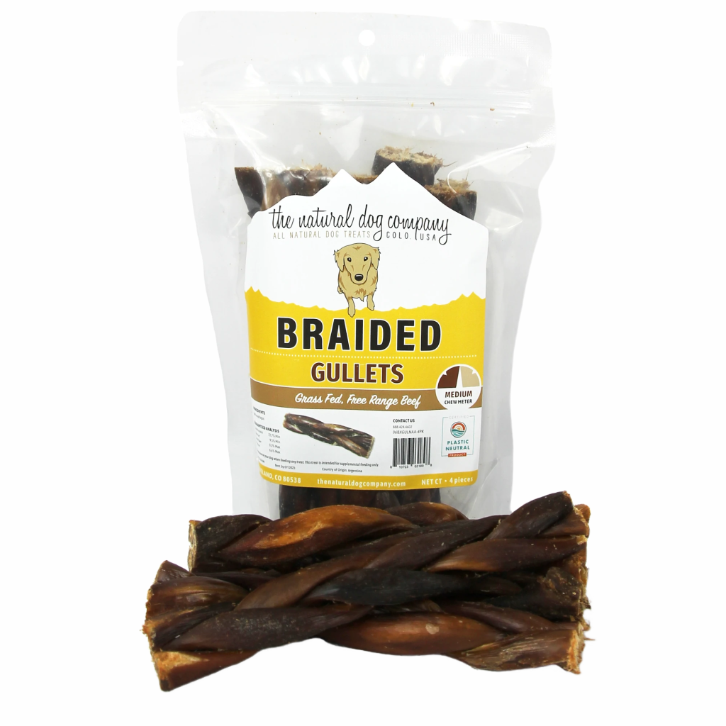 Tuesday's Natural Dog Co. 6" Braided Beef Gullet Dog Treat, 4-pk image number null