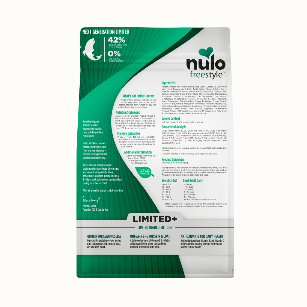 Nulo FreeStyle Puppy & Adult Dog Limited+ Grain-Free Alaska Pollock & Lentils Bag, 4-lb image number null