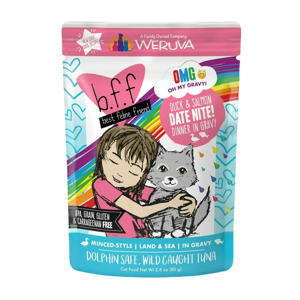 B.F.F. Omg - Best Feline Friend Oh My Gravy!, Date Nite! With Duck & Salmon In Gravy Cat Food By Weruva, 2.8-oz Pouch image number null