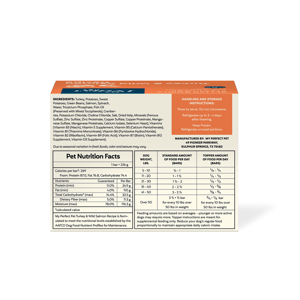 FROZEN My Perfect Pet Hunter's Turkey & Salmon Gently Cooked Dog Food (8-pack), 4-lb image number null