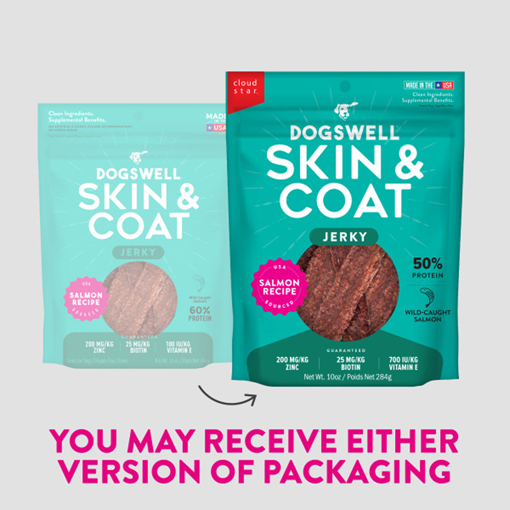 Dogswell Skin & Coat Jerky Dog Treats Salmon, 10-oz image number null