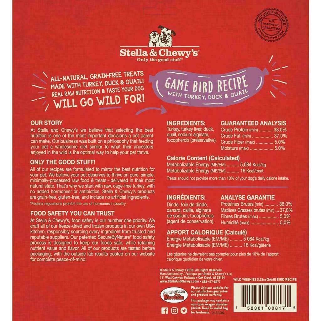 Stella & Chewy's Freeze-Dried Raw Game Bird Wild Weenies Dog Treats, 3.25-oz image number null