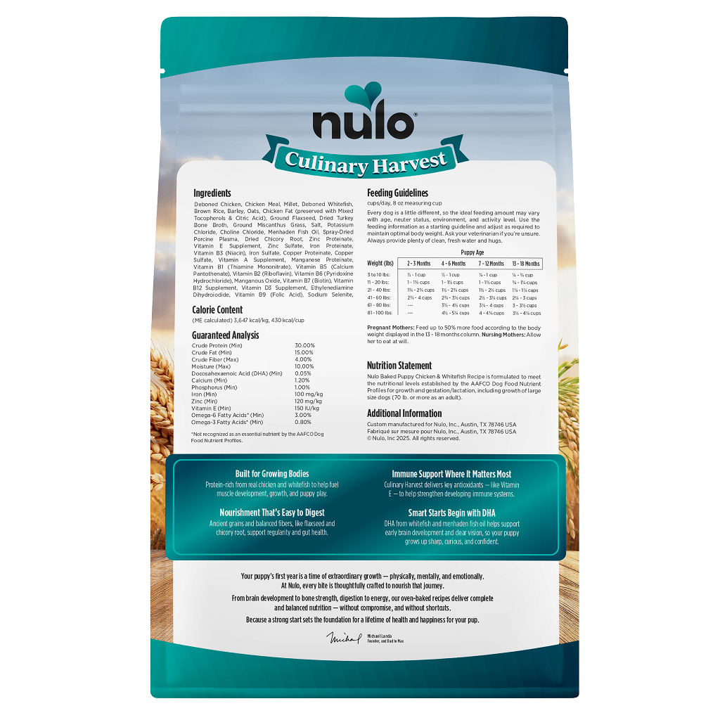 Nulo Puppies Culinary Harvest Puppy Chicken & Whitefish Dry food, 4-lb image number null
