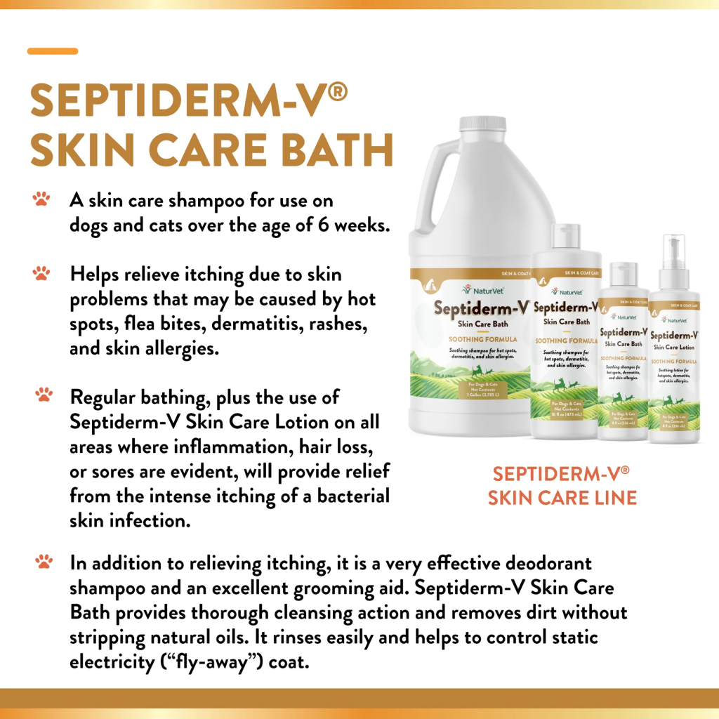 Naturvet Septiderm-V Skin Care Bath For Dogs And Cats, Liquid, Made In The USA, 16-oz image number null