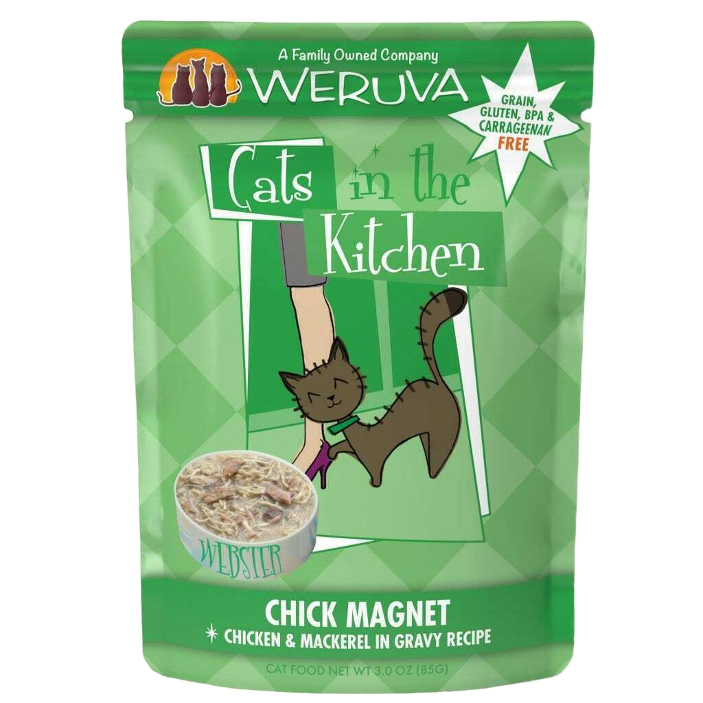 Weruva Cats In The Kitchen, Chick Magnet With Chicken & Mackerel In Gravy Cat Food, 3-oz Pouch image number null