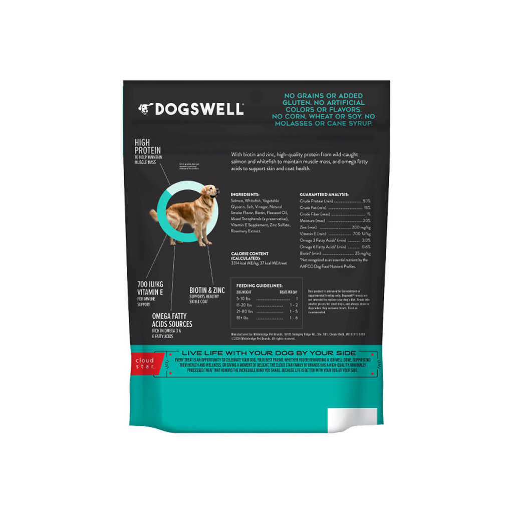 Dogswell Skin & Coat Jerky Dog Treats Salmon, 10-oz image number null