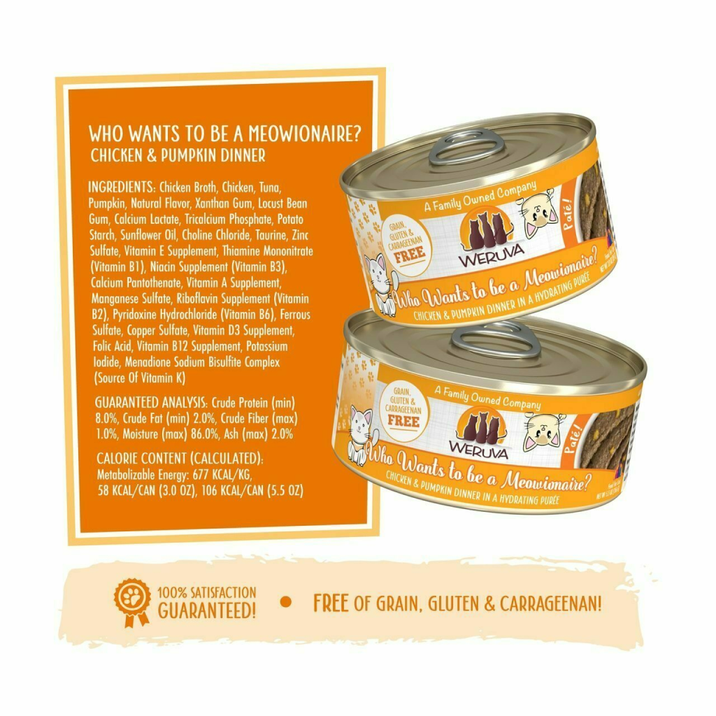 Weruva Classic Cat Pate, Who Want To Be A Meowinaire? With Chicken & Pumpkin, 3-oz Can image number null