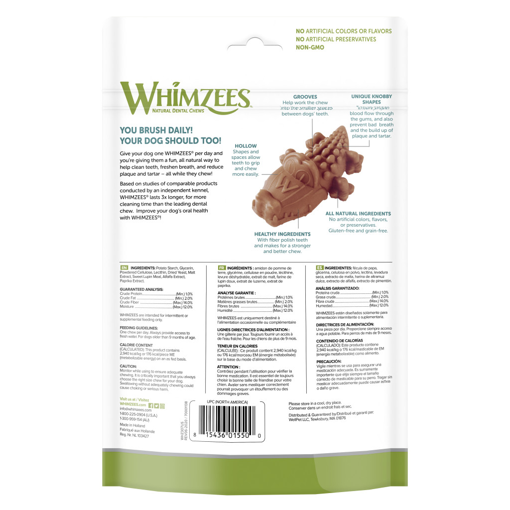 Whimzees Dog Alligator Natural Dental Chew, Large image number null