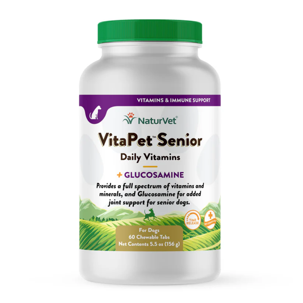 Naturvet Vitapet Senior Daily Vitamins Plus Glucosamine For Dogs, 60 Count Time Release, Chewable Tablets, Made In The USA image number null