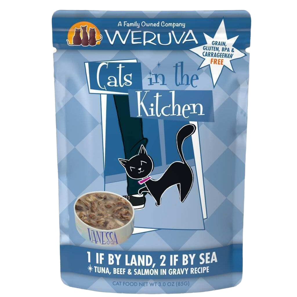 Weruva Cats In The Kitchen, 1 If By Land, 2 If By Sea With Tuna, Beef & Salmon In Gravy Cat Food, 3-oz Pouch image number null
