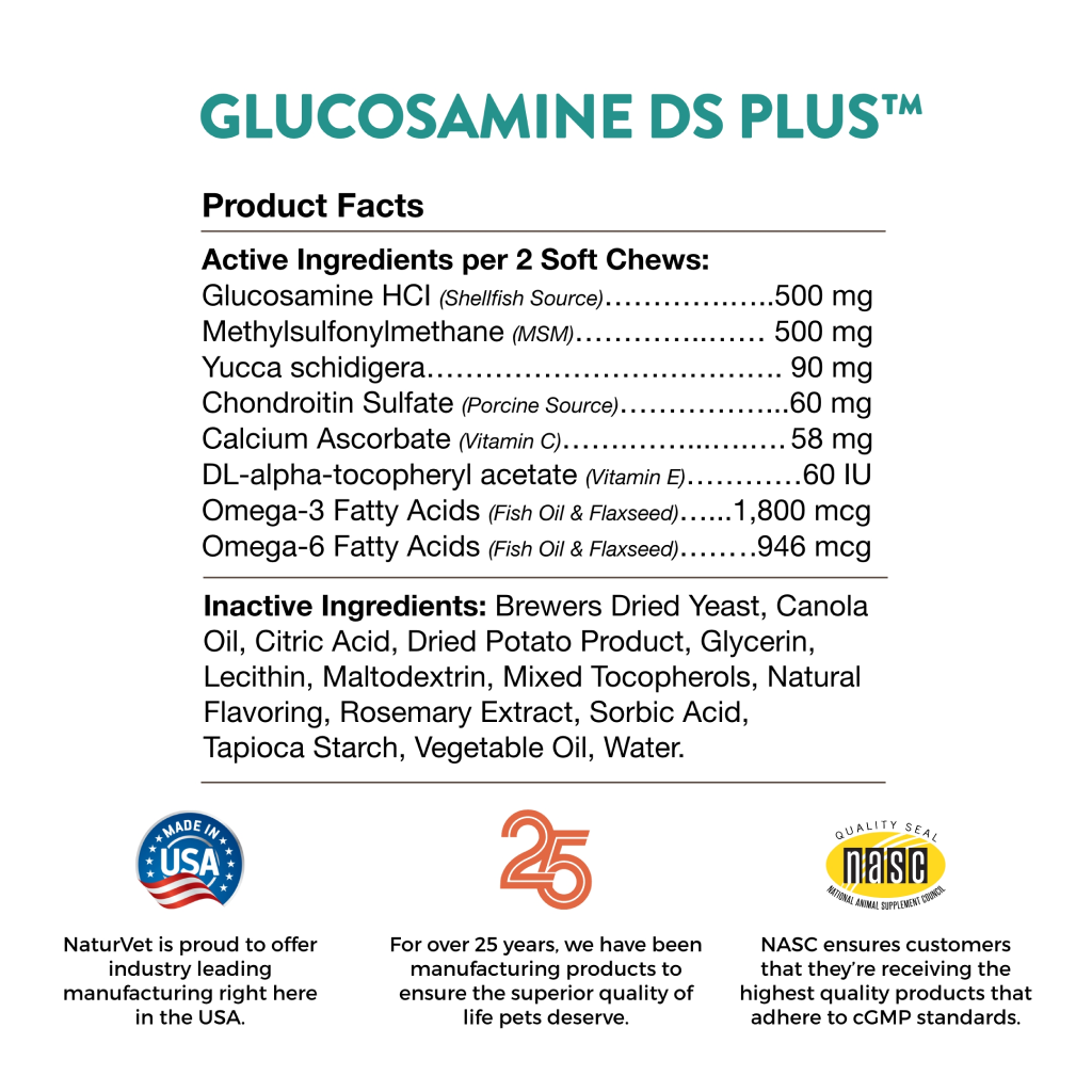Naturvet Glucosamine Ds Plus Level 2 Moderate, Joint Care Support Supplement For Dogs And Cats, Soft Chews, Made In The USA, 70 Count image number null