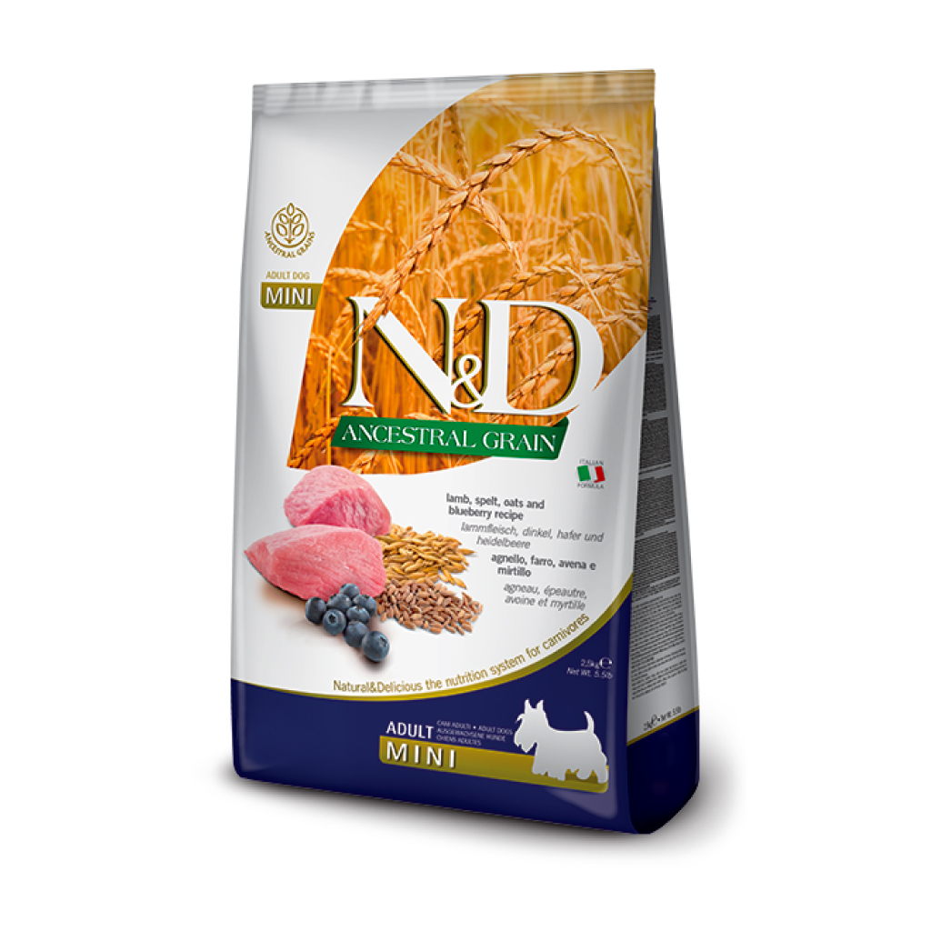 Farmina N&D Ancestral Grains Lamb & Blueberry Adult Mini Dry Dog Food, 5.5-lb image number null