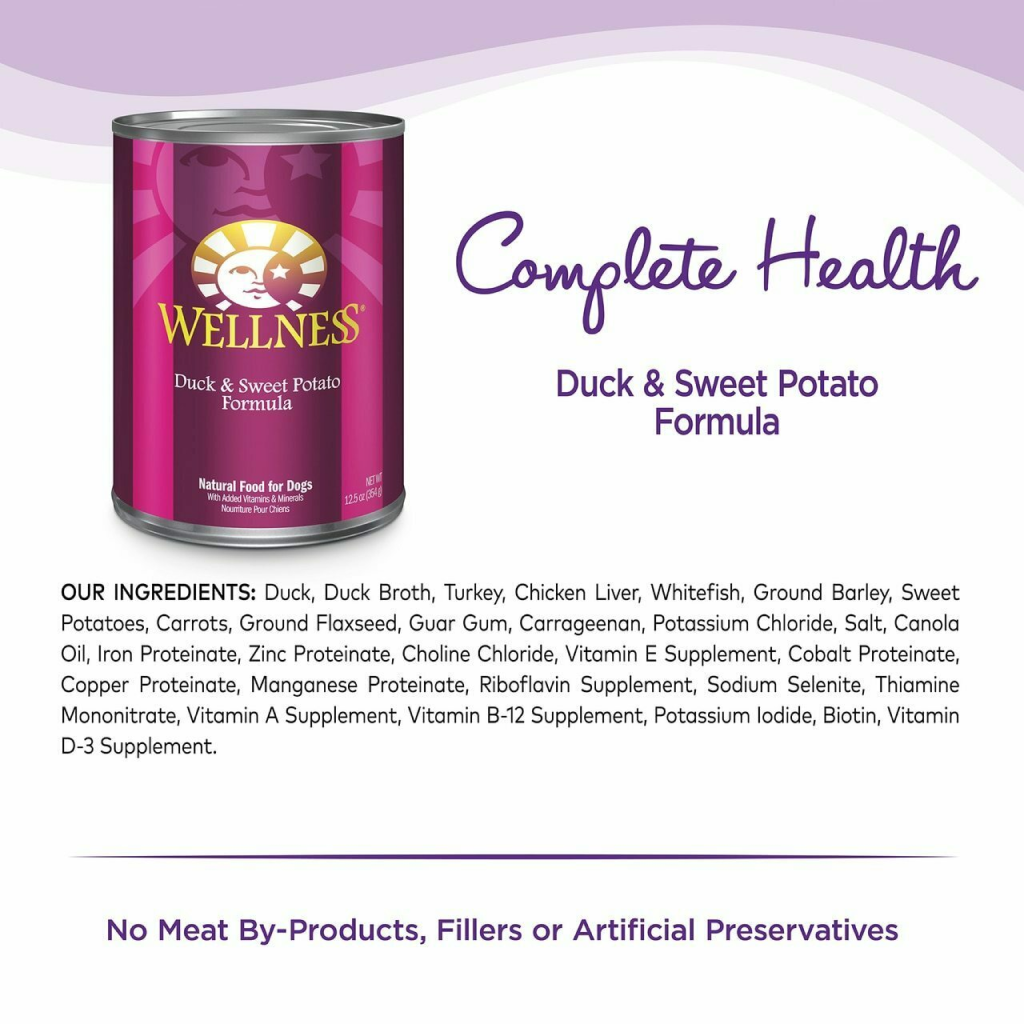 Wellness Complete Health Natural Wet Canned Dog Food, Duck & Sweet Potato, 12.5-oz Can image number null