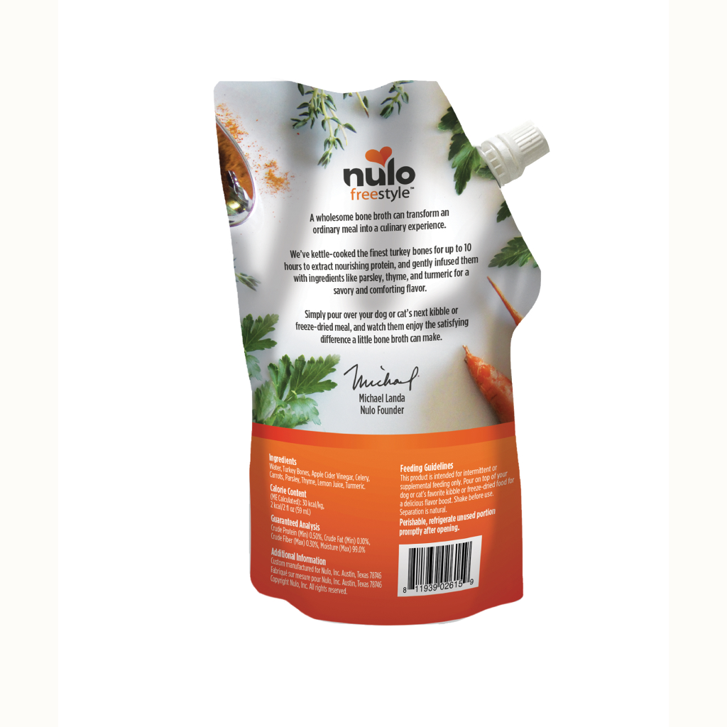 Nulo FreeStyle Dog Cat Turkey Bone Broth Pouch, 20-oz image number null