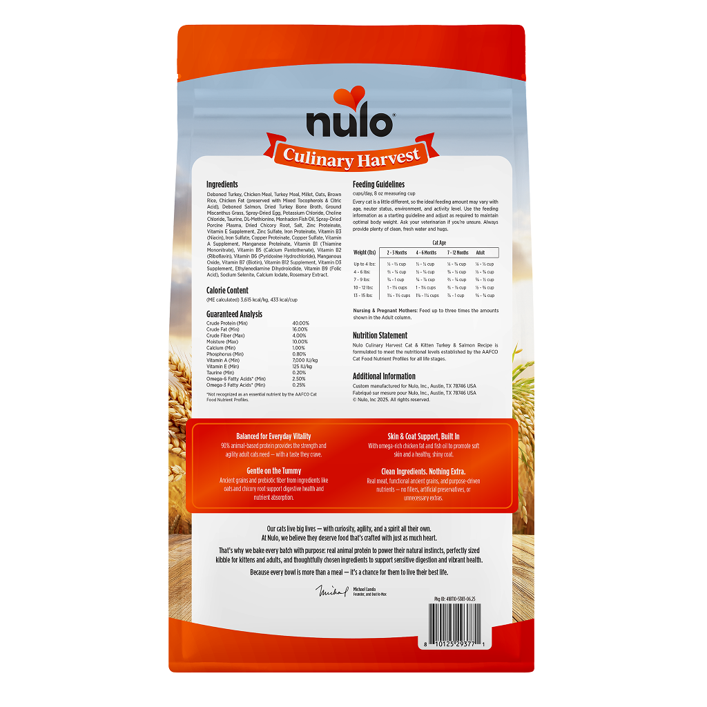 Nulo Cat Culinary Harvest Turkey & Salmon Dry food, 10-lb image number null