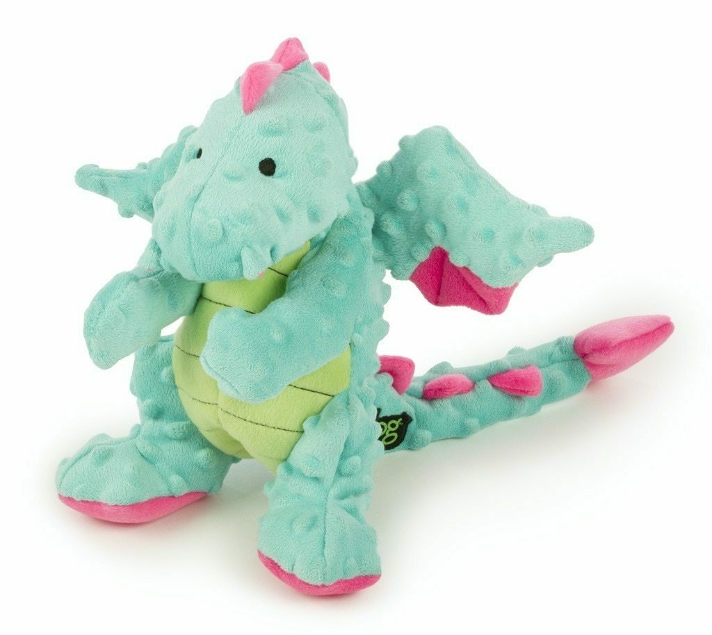 Godog Dragons With Chew Guard Technology Durable Plush Squeaker Dog Toy, Seafoam, Large image number null