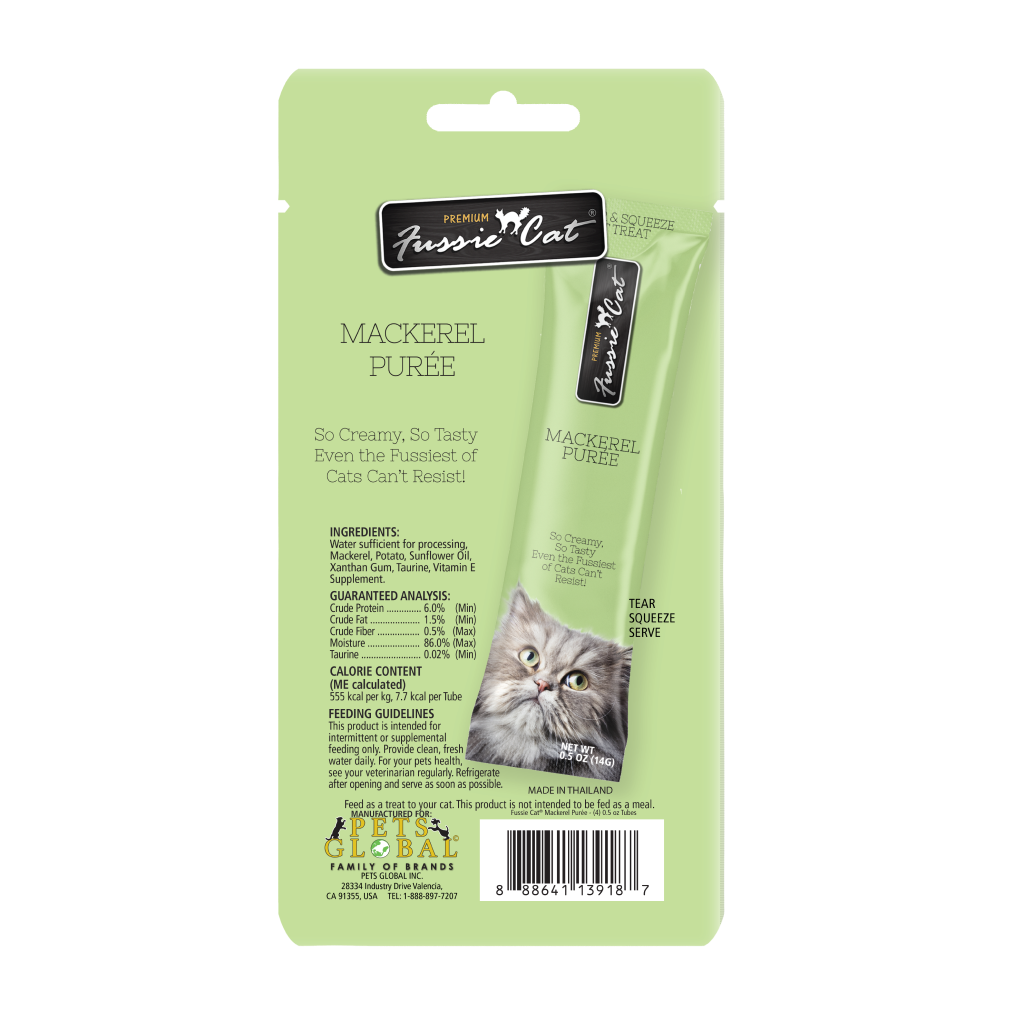Fussie Cat Mackerel Puree, Pack of 4, 0.5-oz tubes image number null