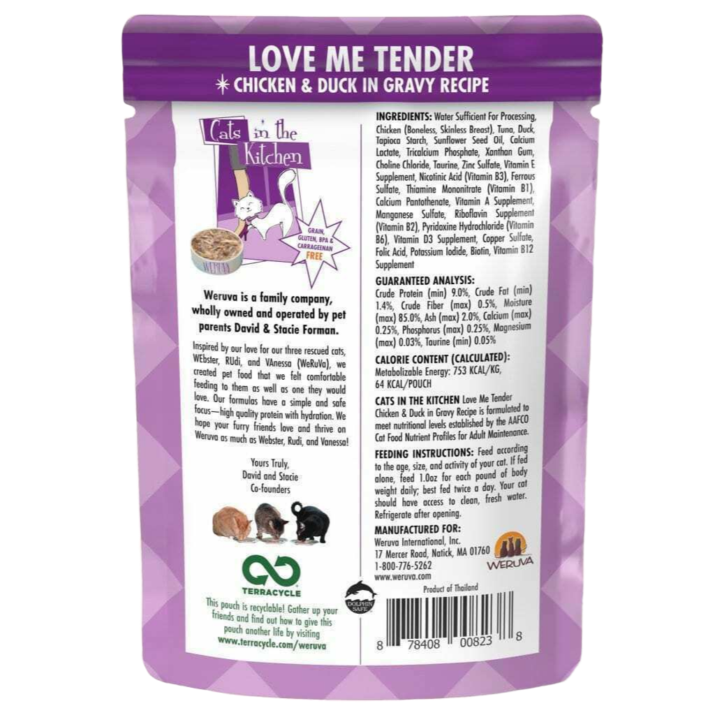 Weruva Cats In The Kitchen, Love Me Tender With Chicken & Duck In Gravy Cat Food, 3-oz Pouch image number null