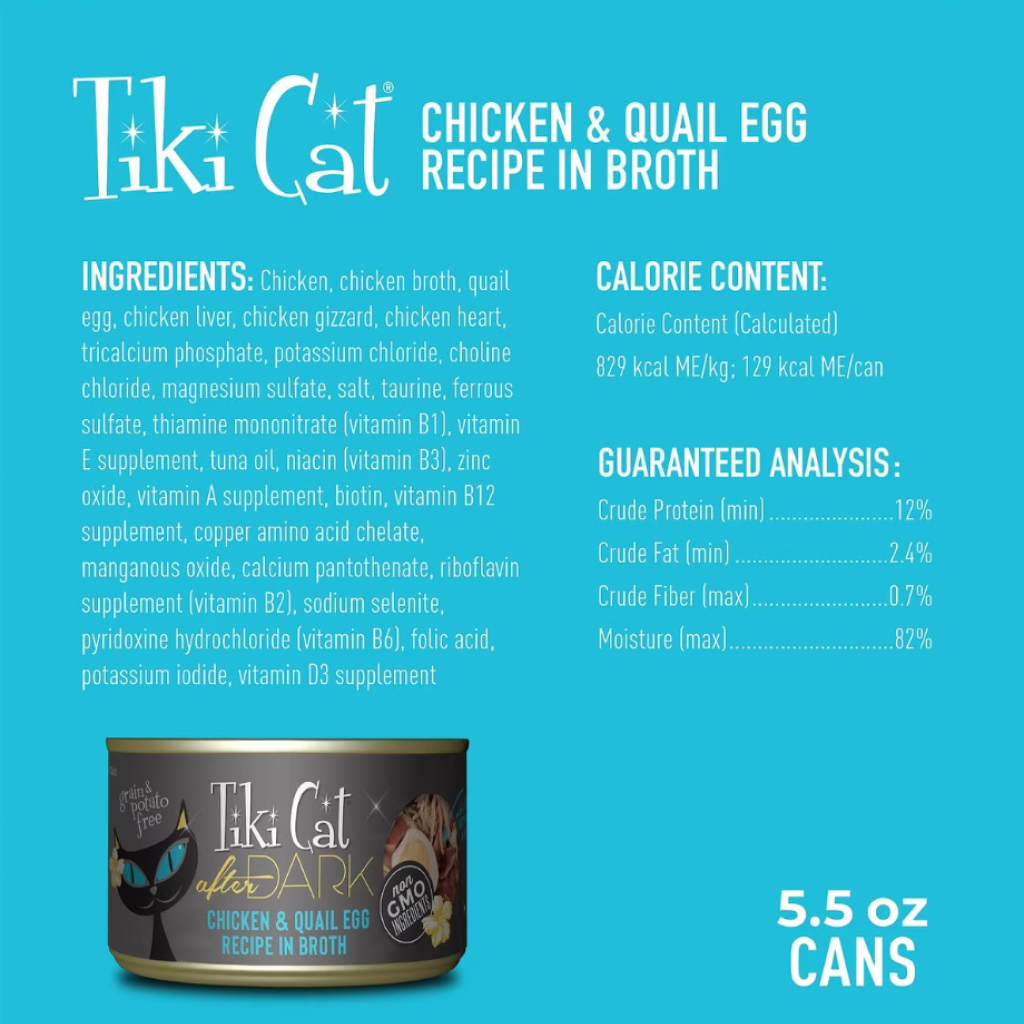 Tiki Cat After Dark Wet Cat Food Chicken & Quail Egg Can, 5.5-oz image number null