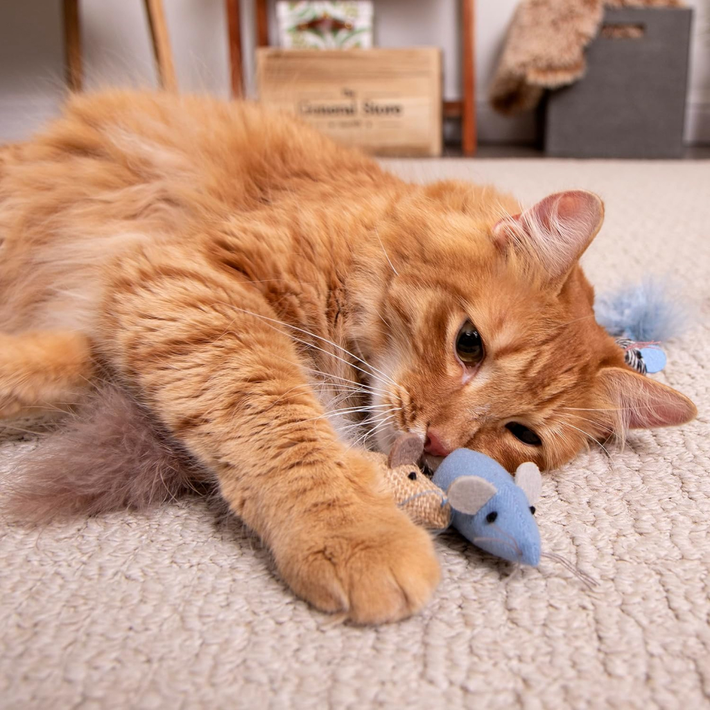 Instincts by SmartyKat Catnip Caravan Plush Mice with Feather Tails Cat Toys, 3-pack image number null
