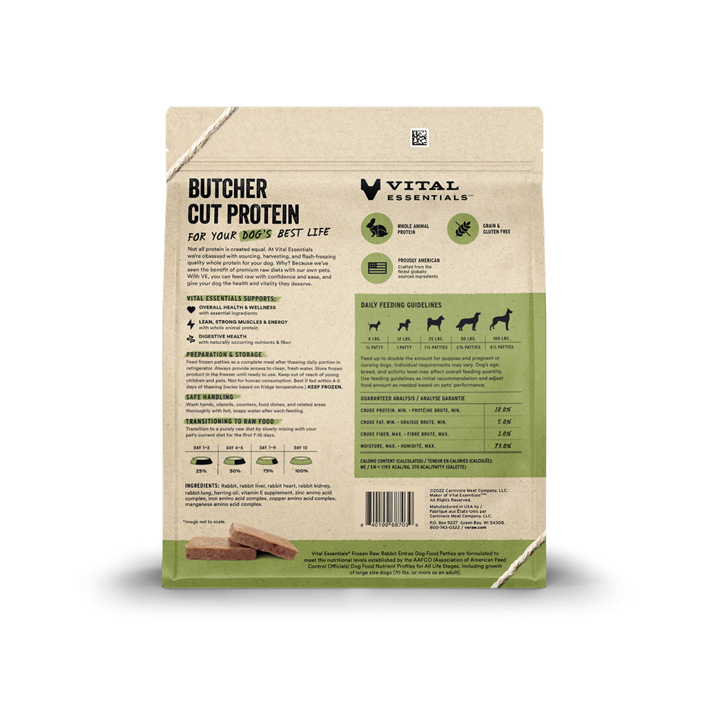 Vital Essentials Frozen Raw Rabbit Entree Dog Food Patties, 6-lbs image number null