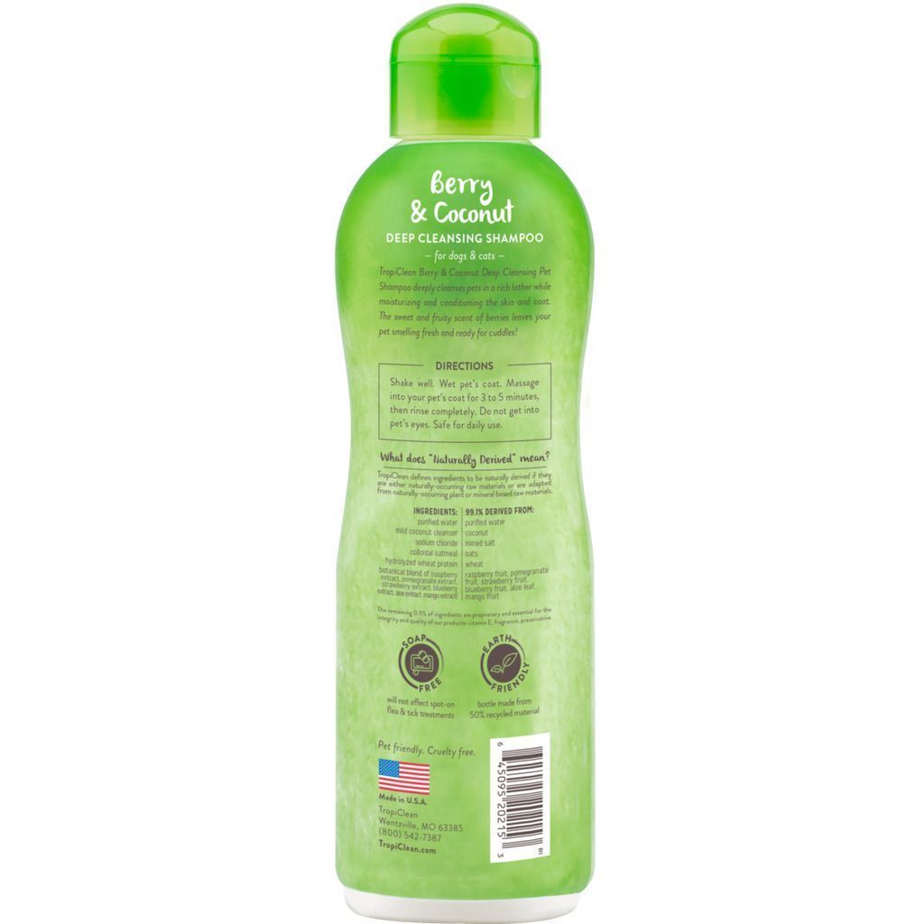 Tropiclean Berry & Coconut Deep Cleansing Shampoo For Pets, 20-oz - Made In USA - Effective Cleansing For Smelly Dogs And Cats image number null