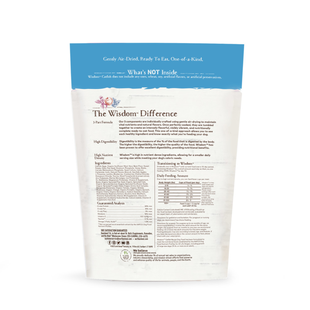 Earth Animal Wisdom Catfish Air-Dried Dog Food, 1-lb Bag image number null