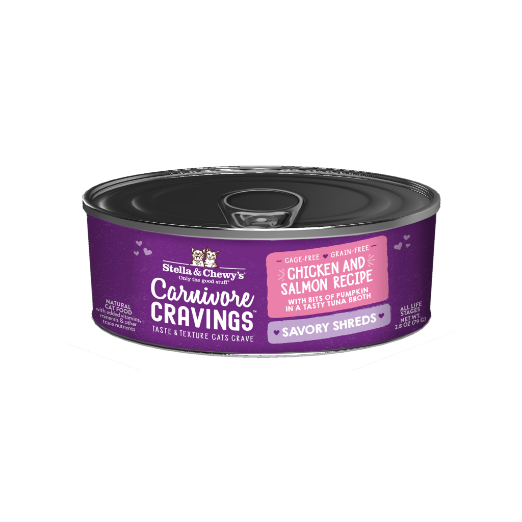 Stella & Chewy's Carnivore Cravings Savory Shreds Chicken & Salmon Dinner in Broth Cat Can, 2.8-oz image number null