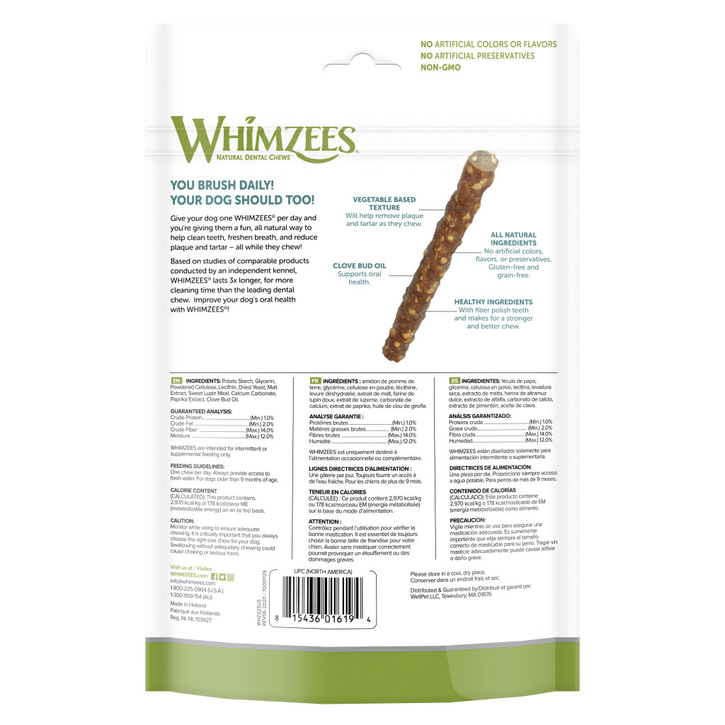 Whimzees Dog Veggie Sausage Natural Dental Chews, Large image number null