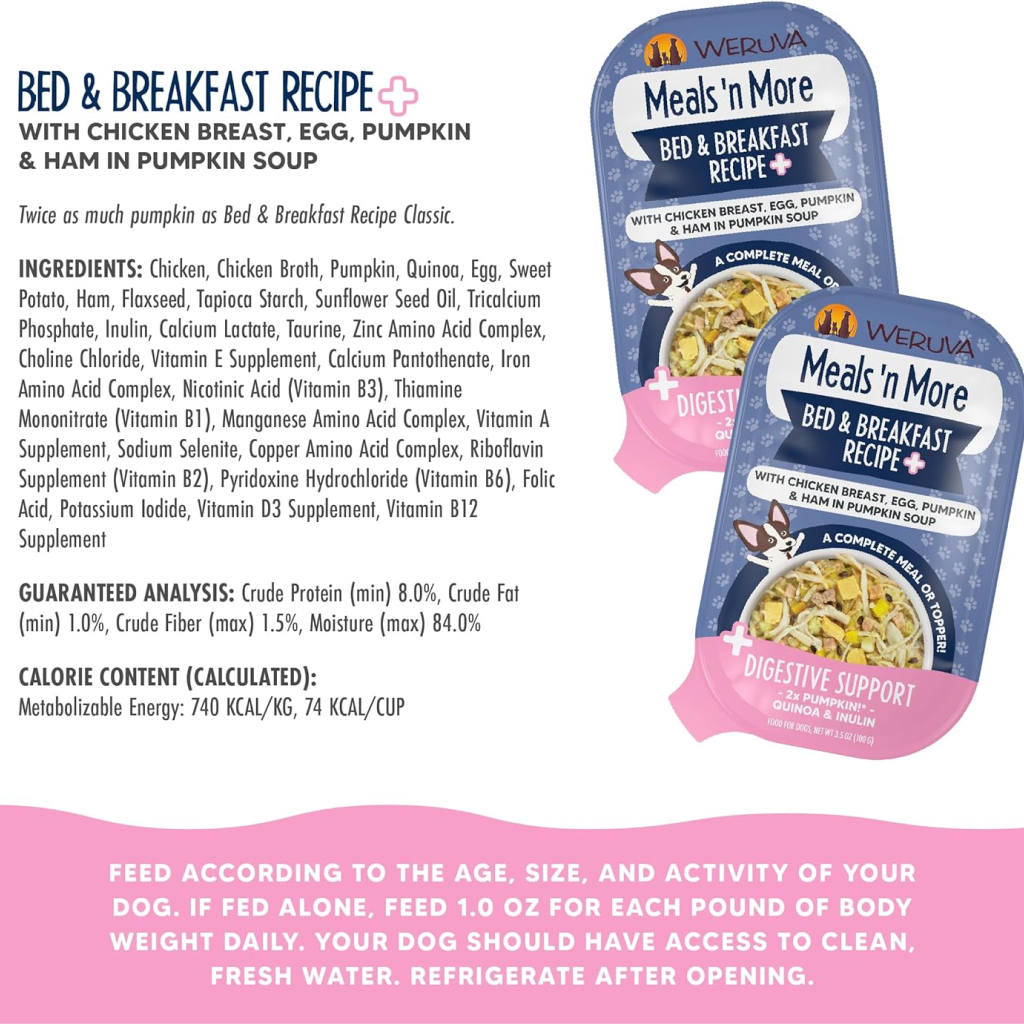 Weruva Meals 'n More Bed and Breakfast Recipe Plus Digestive Support Wet Dog Food Cup, 3.5-oz image number null