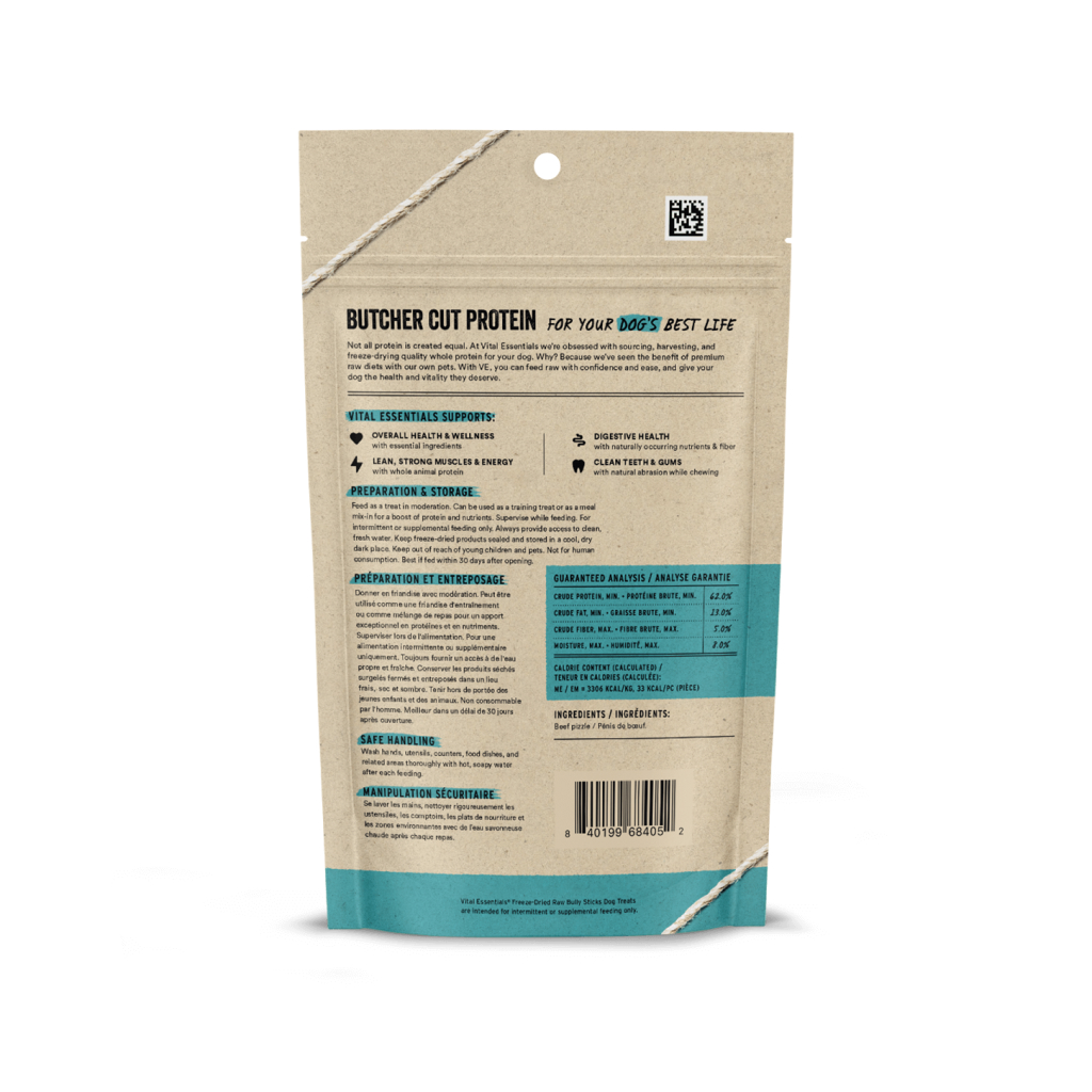 Vital Essentials Freeze-Dried Bully Sticks Dog Treat, 1.4-oz image number null