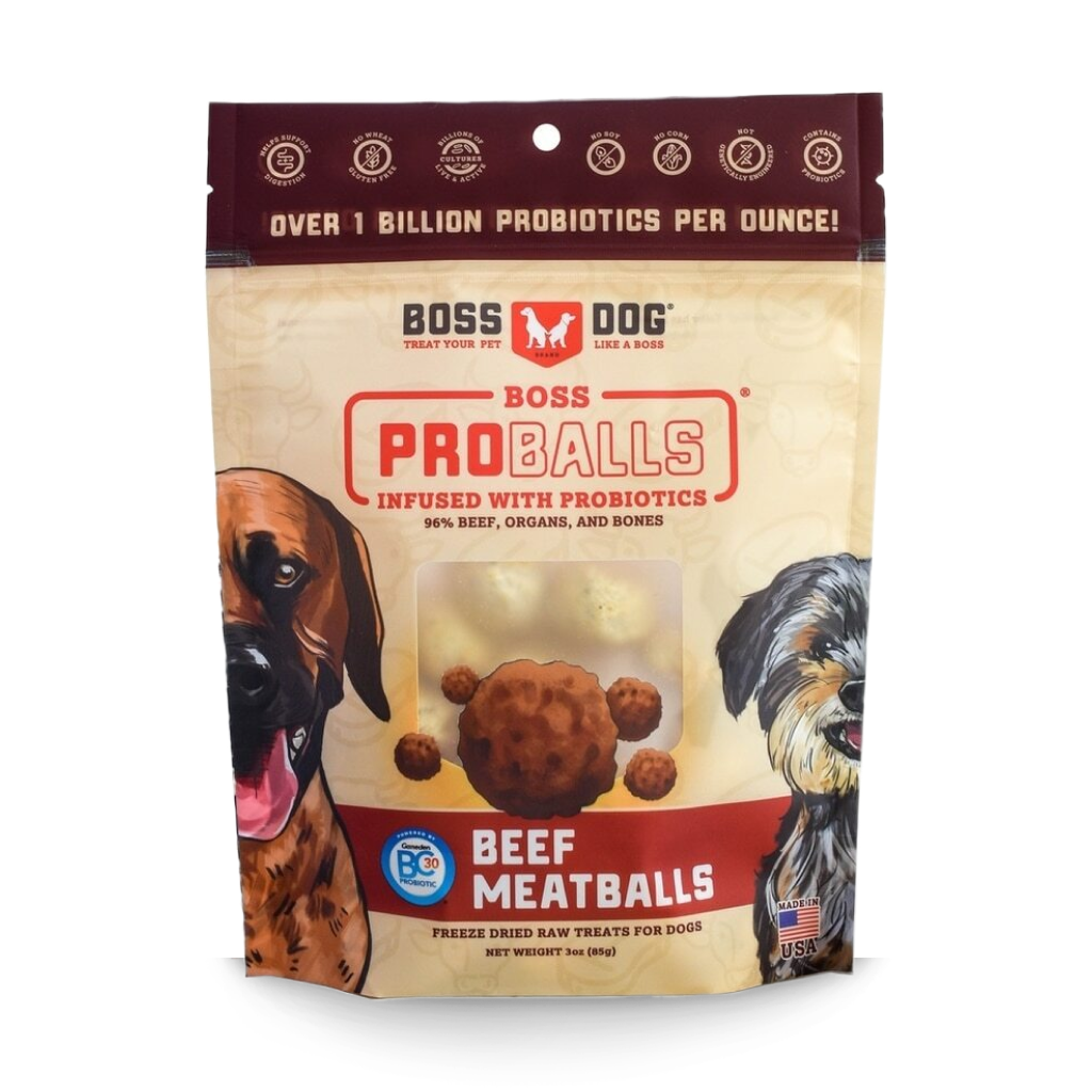 Boss Proballs Freeze Dried Raw Meatball Treat For Dogs- Boss Dog Brand Beef 6/3-oz Pouch (85G) image number null