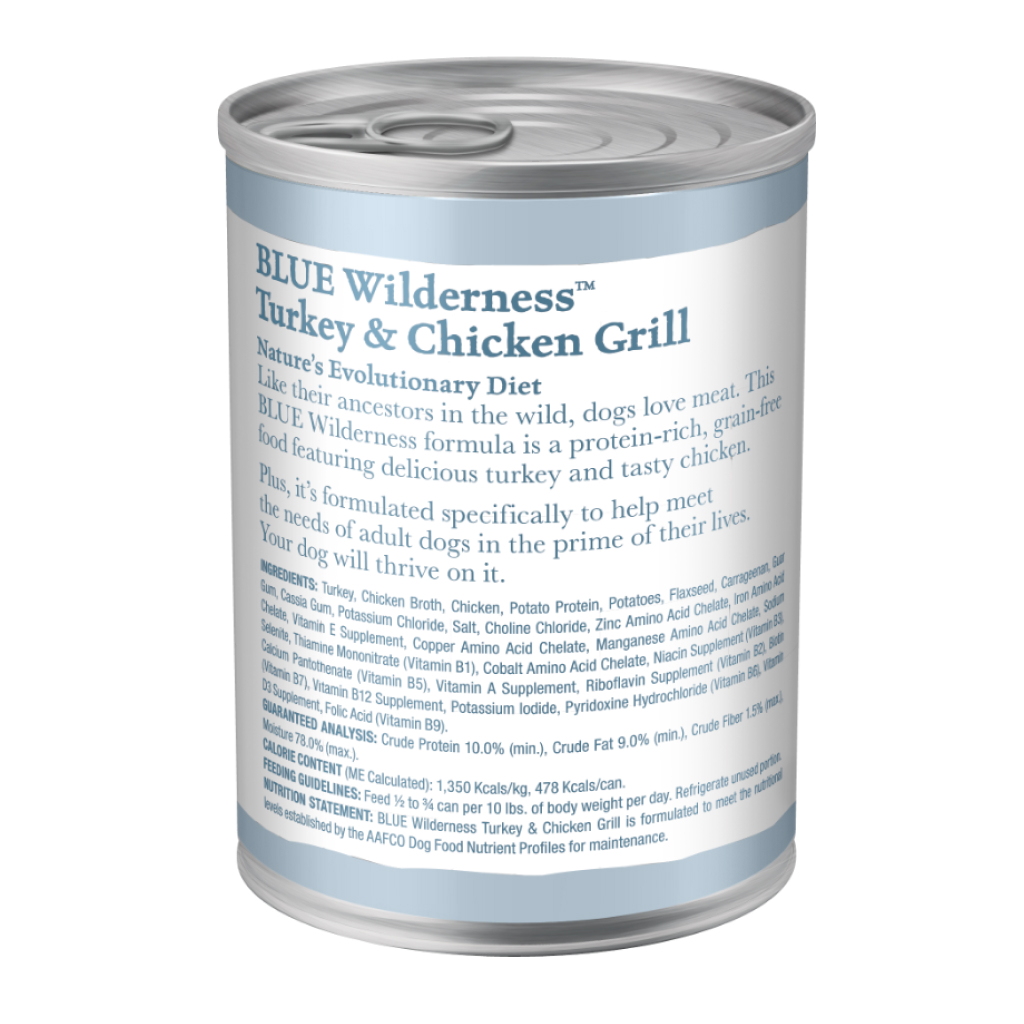 Blue Buffalo Wilderness High-Protein & Grain-Free Turkey & Chicken Grill Adult Wet Canned Dog Food, 12.5-oz image number null